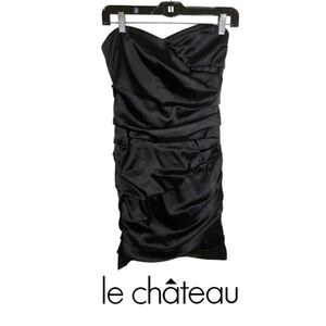 Le Chateau Black Shiny Silky Strapless Dress